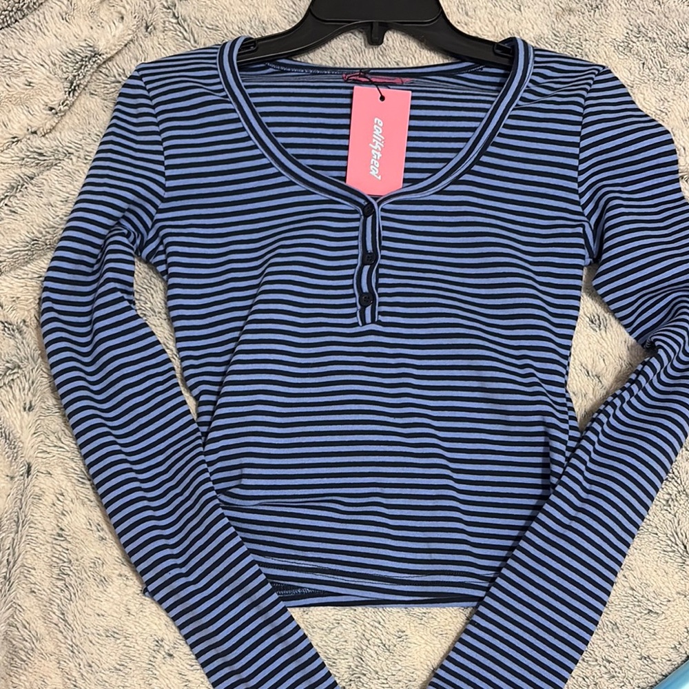 SOLD Edikted Blue Buttoned Polo Blouse